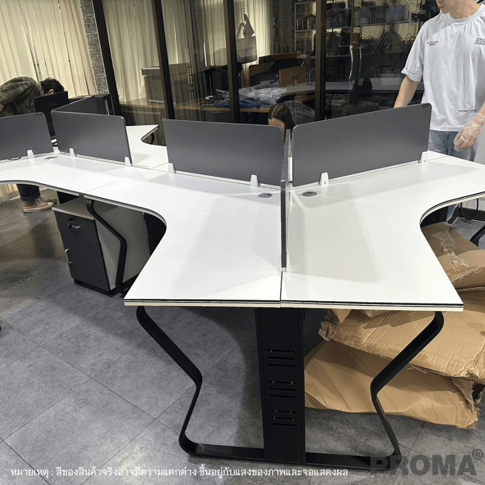 [Pre-order] โต๊ะทำงาน Proma-POD-05 สีขาว/ดำ แบบ 7 ที่นั่ง (มีตู้เอกสาร)_1